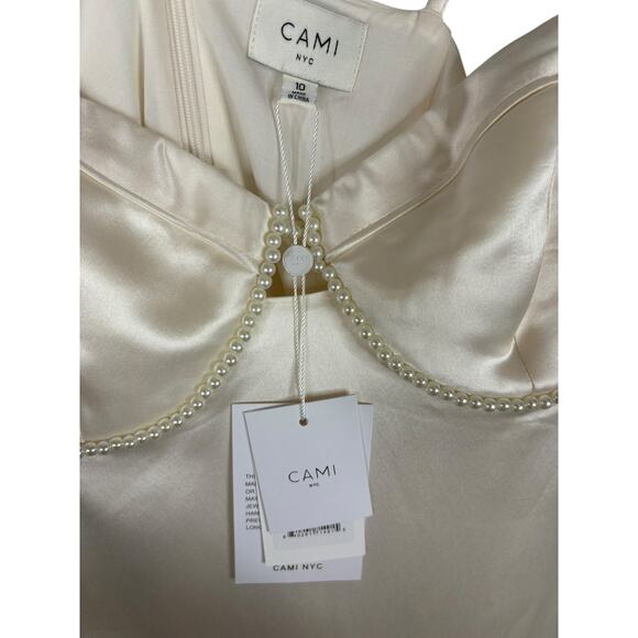 CAMI NYC Dorthea Midi Dress Satin Pearl Embellished Party Wedding Classy Sz 10 - Picture 7 of 12